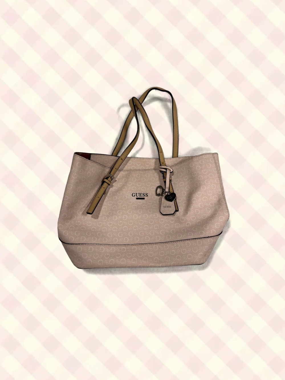 GUESS Pink Tote Bag with Tan Handles